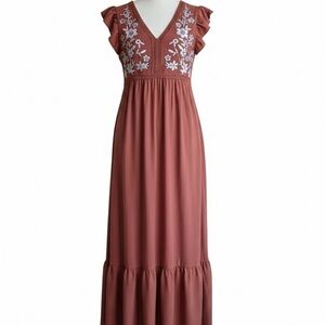 Embroidered Rust Maxi Dress